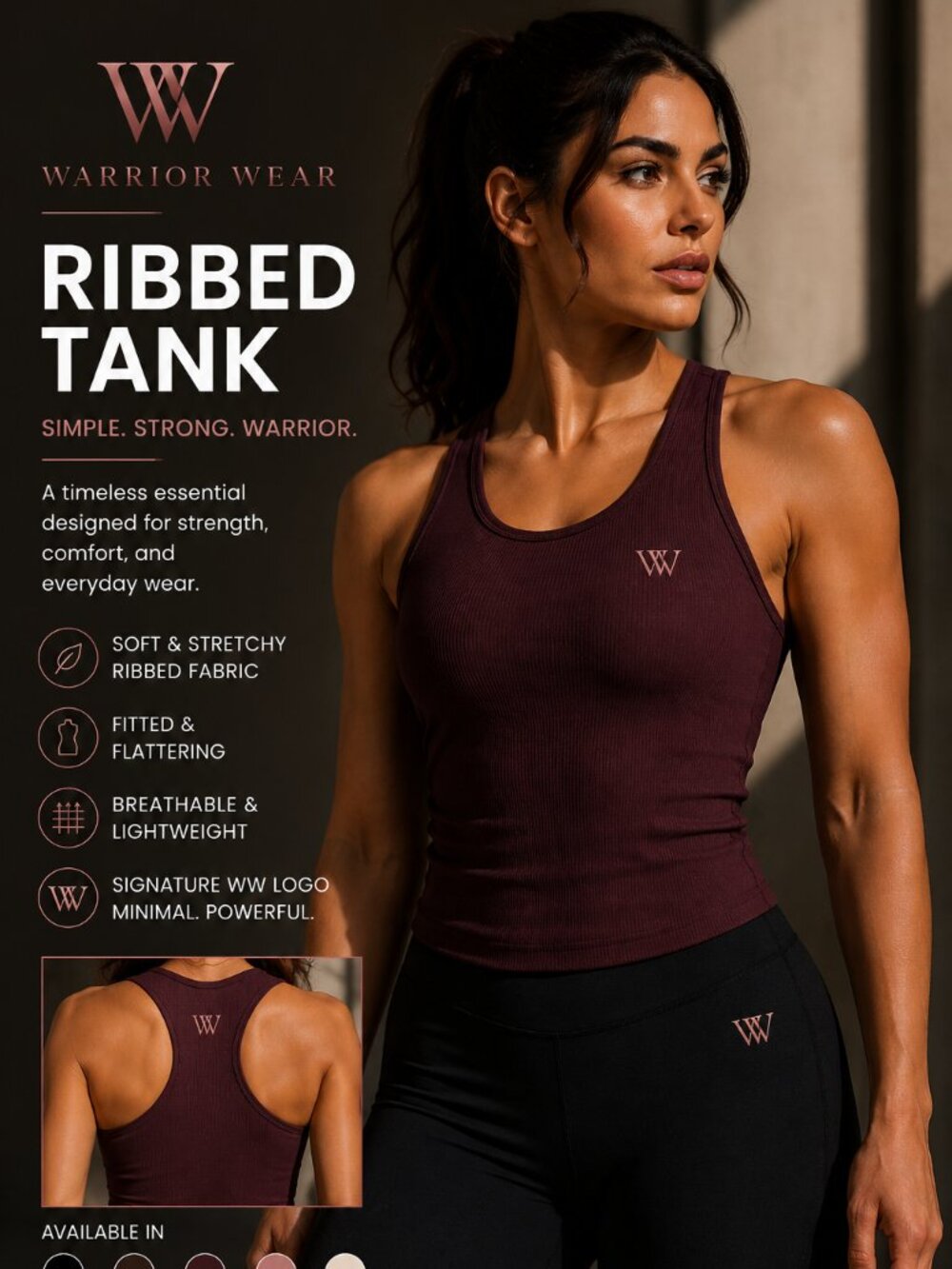 Warrior Wear Women's Ribbed Tank Top | Athletic Fitness Gym Activewear | Burgund